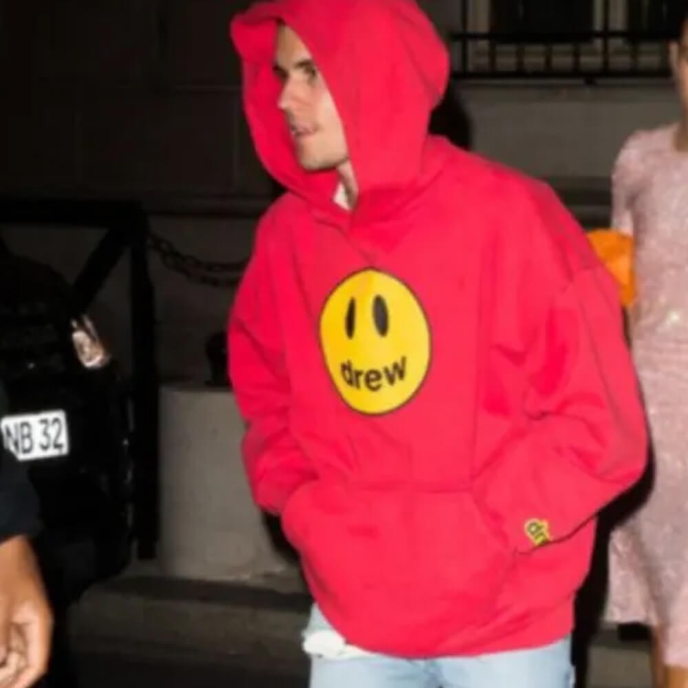 Red Drew Hoodie with Smiley Face